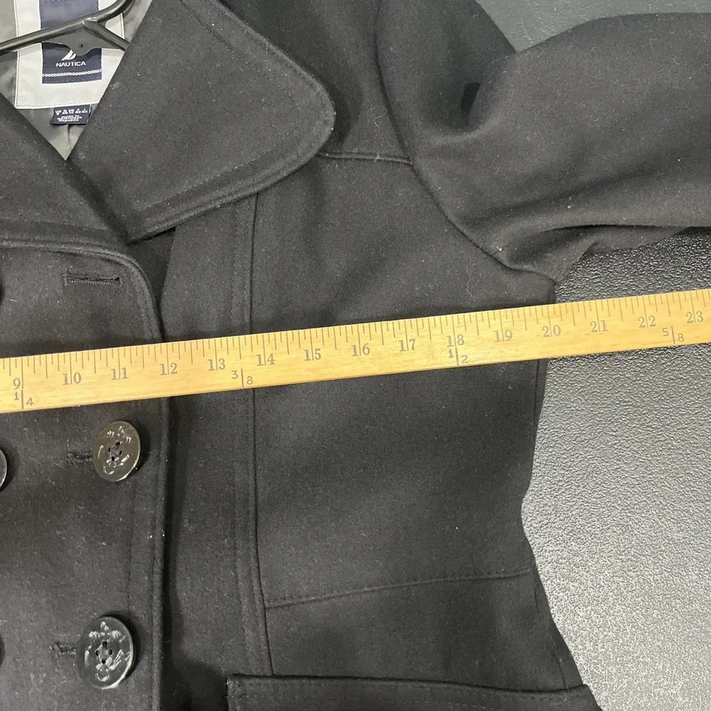 Nautica Peacoat Women 8 Black Double Breasted‎ Wool Blend Anchor Button Classic